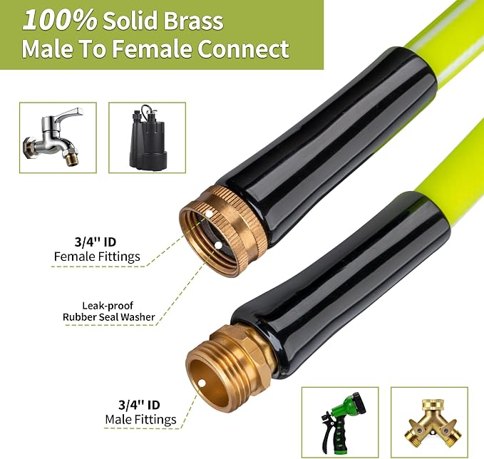 DAVCO Garden Hose 50FT x 5/8" ID - Lightweight Hybrid Rubber, Kink-Free & Burst Resistant, Lead-Free Drinking Water Safe with 3/4" GHT Solid Brass Fittings for Yard, Patio, RV and Car Wash
