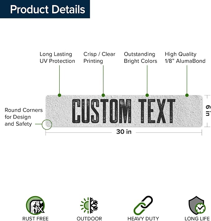 Custom Sign, Custom Street Sign, 11 Font Colors, 13 Font Styles, 4 Hole Options, 22 Sizes, 6x30 Inches, Rust Free DiBound, Fade Resistant, Made in USA by My Sign Center (Concrete)