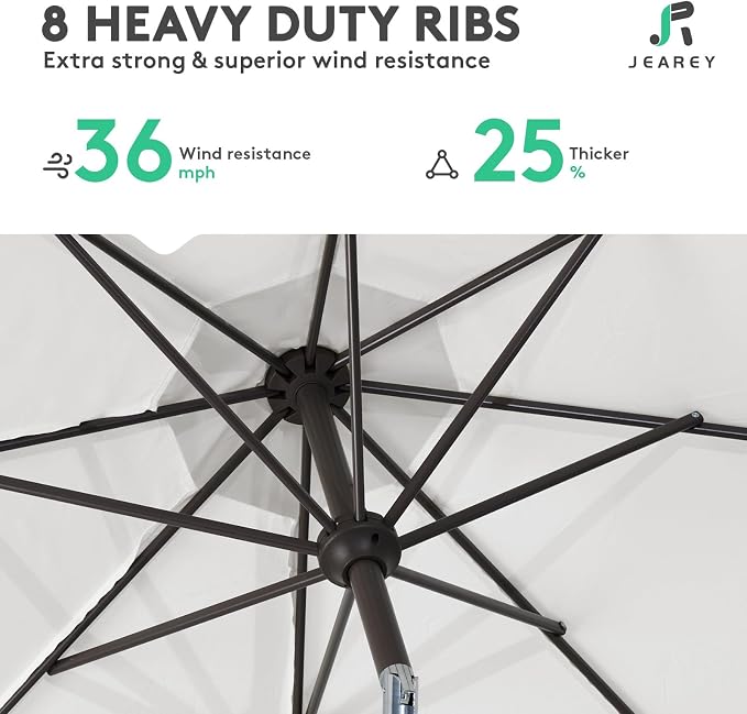 JEAREY 10FT Patio Umbrellas Outdoor Table Umbrella with Push Button Tilt and Crank, Market Umbrella 8 Sturdy Ribs UV Protection Waterproof for Pool, Garden (White)