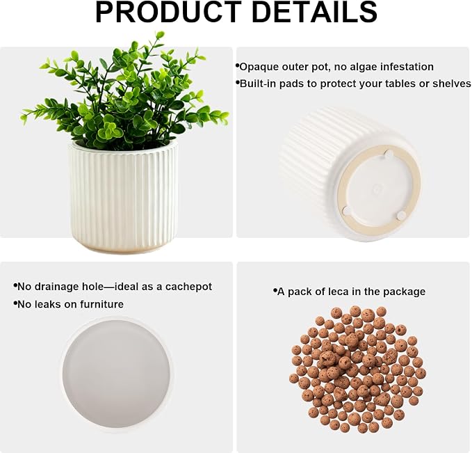 2 Pack of 6in Ceramic Cachepot with Clear Orchid Pot - self Watering Indoor Planter with Drainage for Root Visibility,semi Hydro pots for repotting Orchid,White
