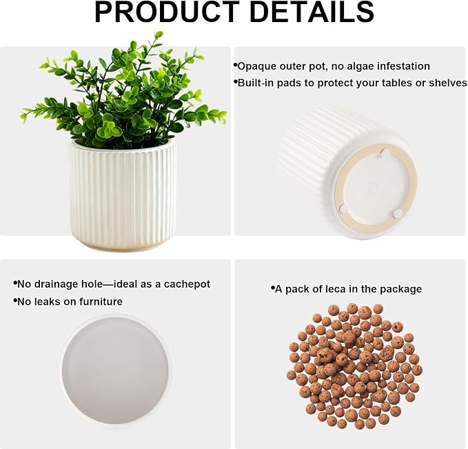 2 Pack of 5in Ceramic Cachepot with 5 inch Clear nusery Pot - self Watering Indoor Planter with Drainage for Root Visibility,semi Hydro pots for repotting Orchid,White