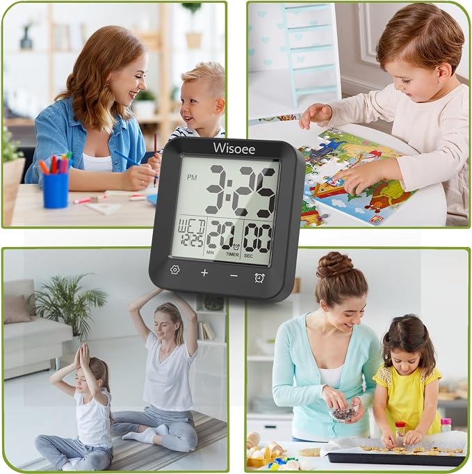 Waterproof Shower Clock Bathroom Timer, Digital Wall Clock | with Countdown, Temperature Display, Calendar, Suction Cup for Kitchen Spas, Cooking and Baths, Battery Operated