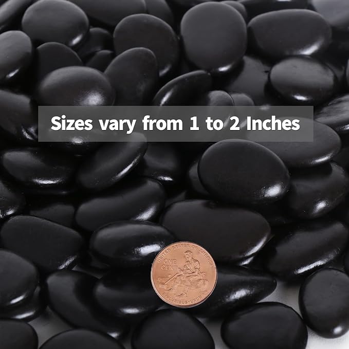 Calofulston 10LB Black Rock, Small River Stones Pebbles for Plants, Vases, Landscaping, Highly Polished Decorative Rocks, 1-1 3/4 Inch