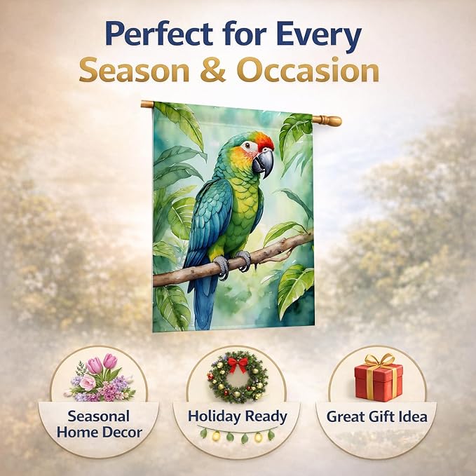 Caroline's Treasures Amazon Parrot House Flag Large Porch Sleeve Pole Decorative Outside Yard Banner Artwork Wall Hanging, Polyester, House Size, Multicolor