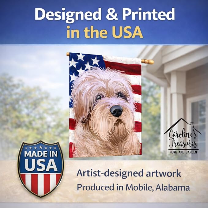 Caroline's Treasures CK6508CHF Dutch Smoushond Dog American Flag House Flag Large Porch Sleeve Pole Decorative Outside Yard Banner Artwork Wall Hanging, Polyester, House Size, Multicolor