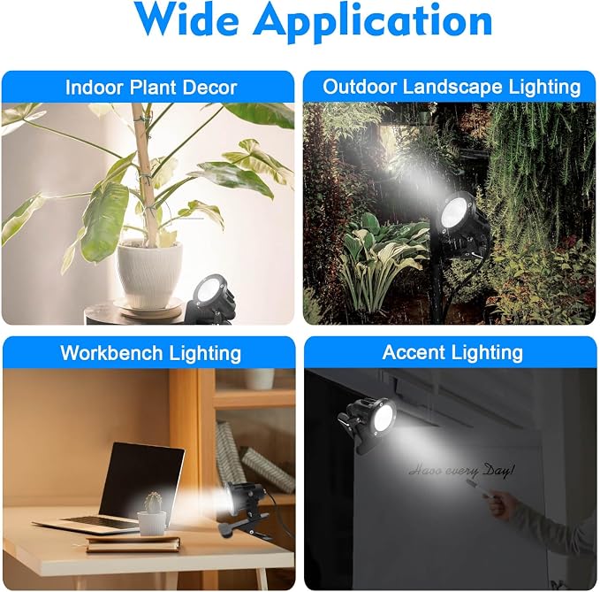 Taysing LED Spot Lights Plug in Outdoor Indoor Light 7W 6000K 6.6ft Power Cord Waterproof Landscape Lights Spotlight with Clip for Plants Yard Garden Accent Lighting Ambient Light 2 Pack