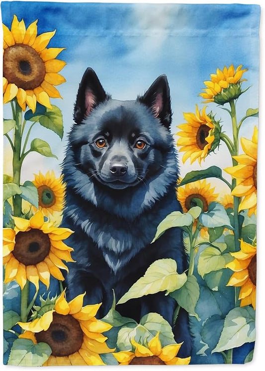 Caroline's Treasures DAC6155CHF Schipperke in Sunflowers House Flag Large Porch Sleeve Pole Decorative Outside Yard Banner Artwork Wall Hanging, Polyester, House Size, Multicolor
