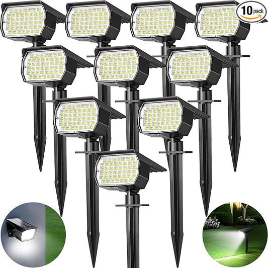 Tadyreal Solar Spot Lights Outdoor 10 Pack, [46 LED/3 Modes] Solar Landscape Spotlights Waterproof, 2-in-1 Auto On/Off Solar Powered Lights for Outside Yard Garden Wall Pathway(Cool White)