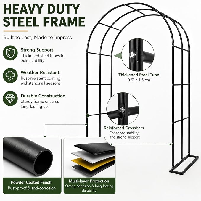 Garden Arch Trellis 55" W x 90" H Metal Arbor for Climbing Plants, Wedding Arch for Ceremony Indoor Outdoor, Black Garden Arbor for Party Decoration Backyard Lawn (Black, 55" W x 90" H)
