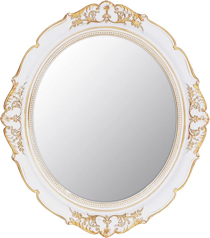 Eaoundm 13.1 x 14.8 inchs Decorative Wall Mirror Oval (White) | Vintage Hanging Mirrors for Bedroom Living-Room Dresser Decor