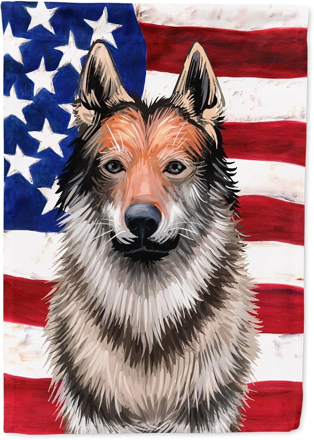 Caroline's Treasures CK6499GF Czechoslovakian Wolfdog American Flag Garden Flag Mailbox Flag Decorative Yard Flag Banner Outside Patio Artwork Yard Flower Beds, Garden Size, Multicolor
