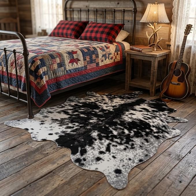 MustMat Faux Cowhide Rug,Cow Print Area Rug for Western Decor 5'2'' × 6'7'' | Black & White for Bedrooms, Living Rooms & Offices. Suits Industrial & Farmhouse Decor for Holiday & Parties