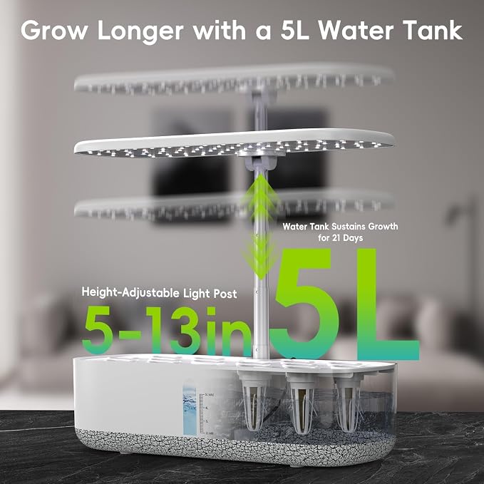 14 Pods Hydroponics Growing System, Indoor Herb Garden with LED Grow Light, 5L Water Tank, Hydroponic Grow Kit with Auto-Timer, STEM Growing Kit