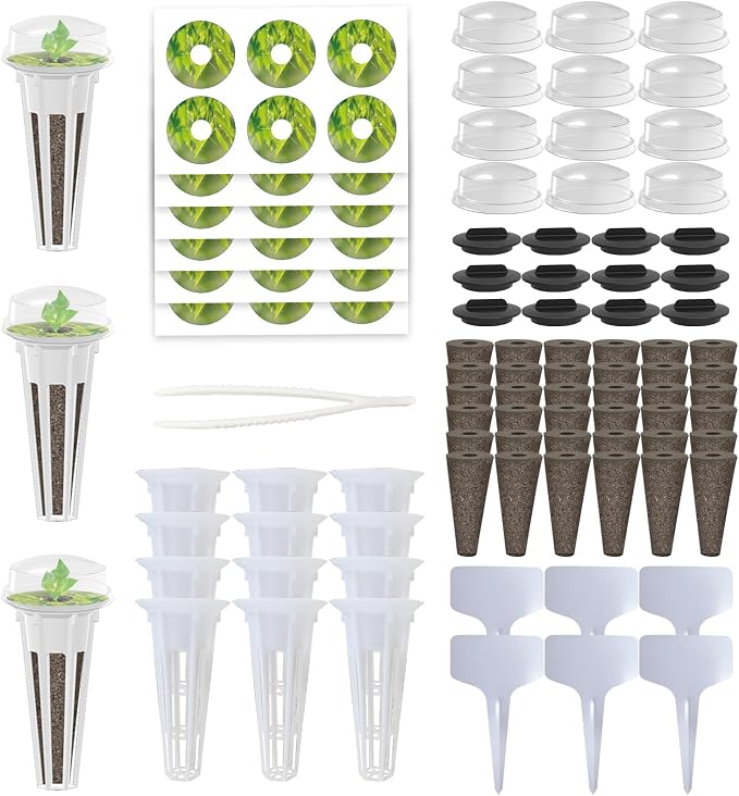 115Pcs Hydroponic Pods Supplies for Aerogarden Pods | Grow Anything Kit, 36 Grow Sponges 12 Grow Baskets 12 Grow Domes 36 Pod Labels 12 Spacers 6 Plant Labels