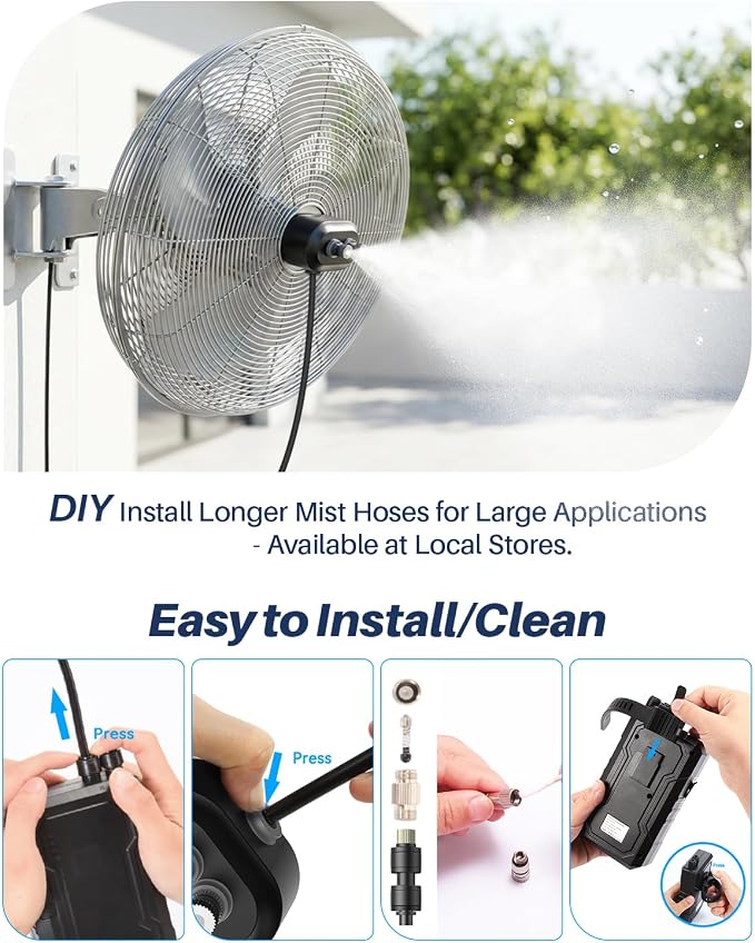 Portable Misting System with Water Pump, 6000mAh Outdoor Misters for Outside Patio, Magnetic Water Cooling Fan Misters Set for Patio, Industrial Fan, Canopy, Sports, Greenhouse, Beach, Dugout, Camping