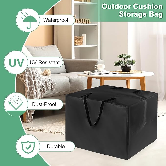 M METERXITY Outdoor Patio Cushion Storage Bags, 32" x 32" x 24" (L x W x H) Furniture Cushion Storage, Garden Furniture Cushion Carrying Bags for Storage Items [Black]