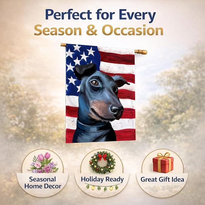 Caroline's Treasures CK6613CHF Manchester Terrier American Flag House Flag Large Porch Sleeve Pole Decorative Outside Yard Banner Artwork Wall Hanging, Polyester, House Size, Multicolor