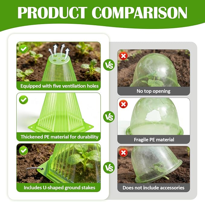 25PCS Garden Cloches for Plants with 50PCS Ground Stakes,Reusable Plant Bell Cover,Plastic Small Plant Seedling Protector Plants Cloches from Animals,Chickens, Birds,Snails & Frost,7.9" H X 6.7" D