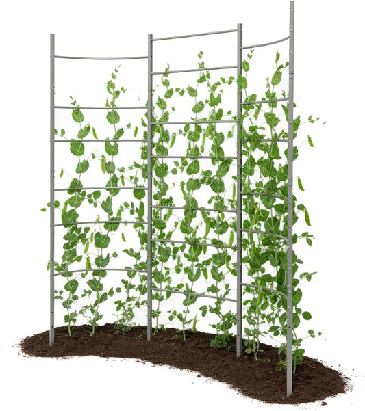 A ANLEOLIFE Garden Panel Trellis for Raised Garden Beds, Heavy-Duty Metal Panel with Crossbars, Bed-Mount or Ground Install, Vertical Support for Tomatoes, Peas & Beans, Quartz Gray