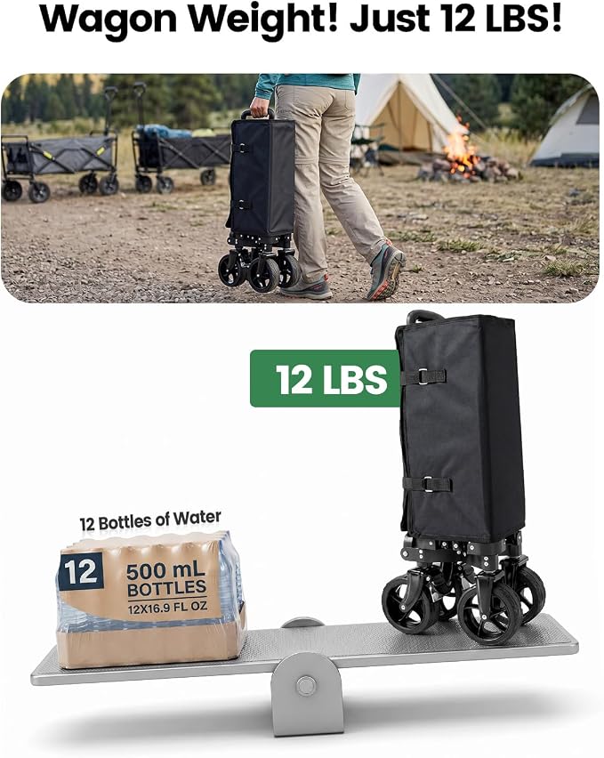 GVDV CW35 Wagons Carts Foldable, 42-Inch Extended Handle Collapsible Utility Wagon, 330LBS Heavy-Duty Shopping Cart for Groceries, Sports, Camping, Garden