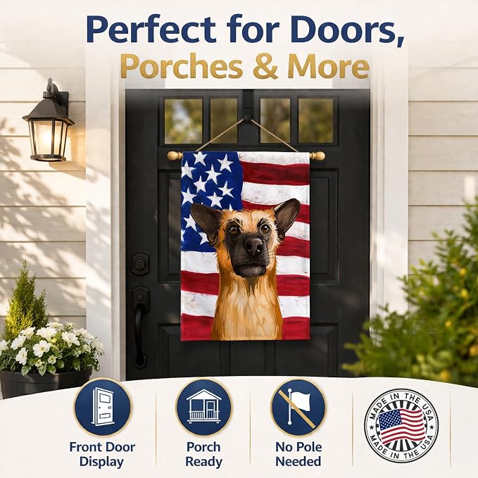 Caroline's Treasures CK6489CHF Chinook Dog American Flag House Flag Large Porch Sleeve Pole Decorative Outside Yard Banner Artwork Wall Hanging, Polyester, House Size, Multicolor