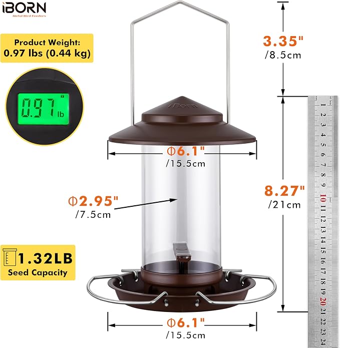iBorn Bird Feeder Metal Squirrel Chew-Proof Bird Feeders for Outdoors Hanging for Cardinal Outside, Holds 1.32LB Seed with 3 Perchs, Bronze (Seed is not Included)
