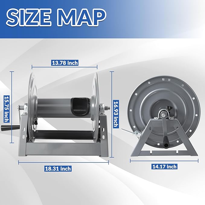 FIXFANS Pressure Washer Hose Reel, 300FT x 3/8" or 500FT x 1/4" Heavy Duty Hose Reel, Manual Crank Power Washer Hose Reel with M22 Fitting, Wall/Floor/Truck Mounted, 4000 PSI