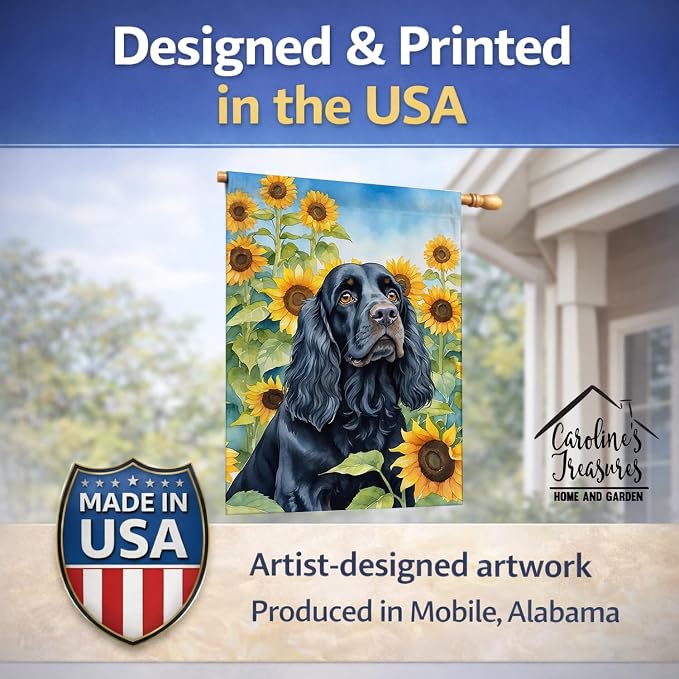 Caroline's Treasures DAC6060CHF Cocker Spaniel in Sunflowers House Flag Large Porch Sleeve Pole Decorative Outside Yard Banner Artwork Wall Hanging, Polyester, House Size, Multicolor