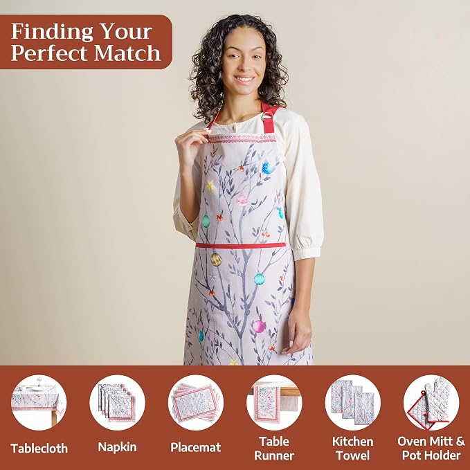 Maison d' Hermine Aprons for women with Pocket 100% Cotton (27.50"x31.50") | Adjustable Neck Strap & long ties Apron Men Chef Wedding Cooking Gardening Server Maid
