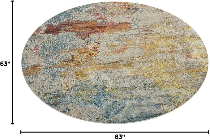 Nourison Home Celestial Sealife 5'3" x Round Area Rug - Easy Clean, Non Shedding, Bed Room, Living Room, Dining Room, Kitchen (5' x Round)
