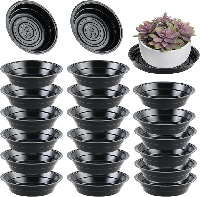 20 Packs 4 Inches Small Black Plant Saucers for Indoor Outdoor Use Heavy Duty Plastic Plant Trays for Planter Bulk Flower Pot Drip Trays to Catch Water, 4 to 20 Inch