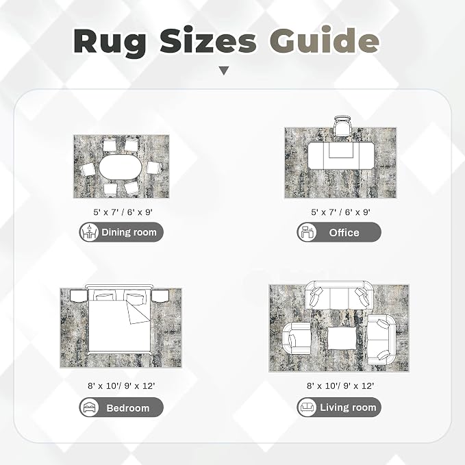 pmtsns Area Rugs 9x12 for Living Room: Washable Rug Modern Abstract Neutral Soft Non-Slip Low-Pile Indoor Large Carpet for Bedroom Dining Room Playroom Home Office (Black Grey Brown, 9'x12')