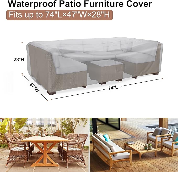 Mrrihand Heavy Duty Patio Furniture Covers, Outdoor Furniture Covers Waterproof Sectional Sofa Set, Patio Table and Chair Set Cover 74" L×47" W×28" H