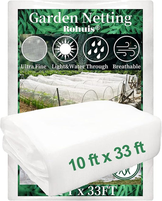 Garden Netting for Raised Beds, 10 ft x 33 ft Ultra Fine Mesh Mosquito Net Pest Barrier Bird Bug Insect Netting for Garden Greenhouse, Plant Row Cover for Protect Vegetables Fruits Flowers Trees