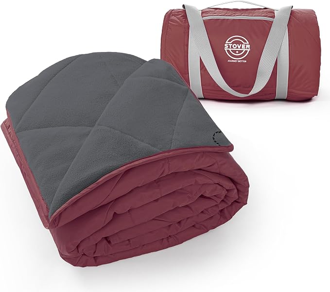 STOVER Large Waterproof Outdoor Stadium Blanket- Extra Thick Soft Fleece Camping Blanket for Travel, Picnics, Sports, 79"x55", Warm, Windproof, Sand-Proof, Lightweight, Packable (Game Day Crimson)