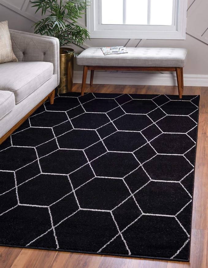 Unique Loom Trellis Frieze Collection Area Rug - Geometric (3' 3" x 5' 3", Black/ Ivory)