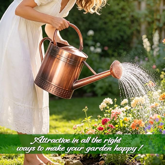 2 Gallon Meltal Garden Watering Can Removable Spout, Galvanized Steel Large Water Can with Embossed Design for Outdoor Indoor Plants (Copper, 2 Gallon)