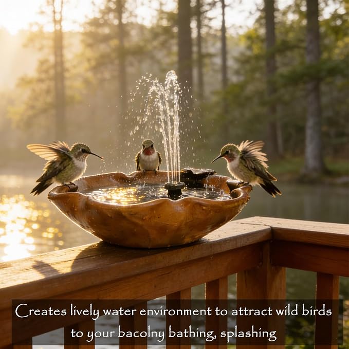 Ceramic Birdbath Solar Fountain, 12.5-Inch Heavy Duty Ceramic Bird Bath Bowl for Outdoor Water Fountain, Wildlife Drinking Station & Ground Feeder, Garden Patio Décor