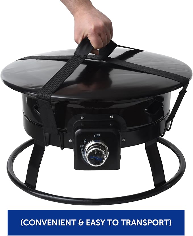 Flame King Smokeless Portable Propane Fire Pit Bowl, 19 inches, 58K BTU with Propane Grip Scale, Self Igniter, Cover, & Carry Straps for RV, Camping, & Outdoor Living