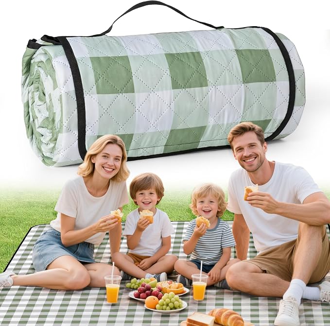 Picnic Blankets Waterproof, Extra Large Picnic Mat 79"X79", Sandproof Washable Camping Beach Blanket, Camping Accessories for Outdoor Activities, Green