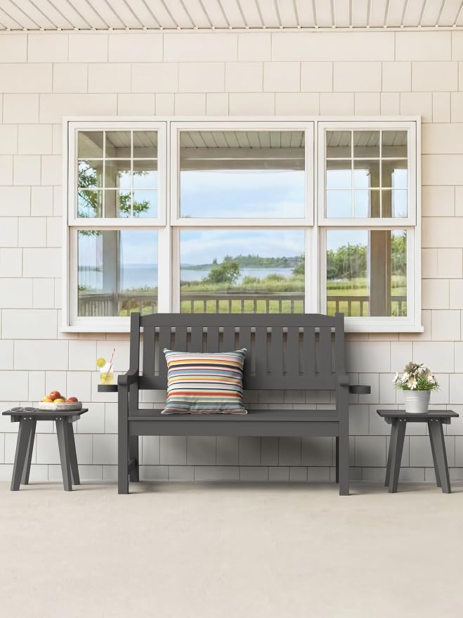 Outdoor Side Table, HDPE Weather Resistant Small Patio Table for Porch and Balcony, 200 LBS Capacity Heavy Duty Small Outdoor Table for Backyard and Pool, Easy Maintenance, Dark Gray