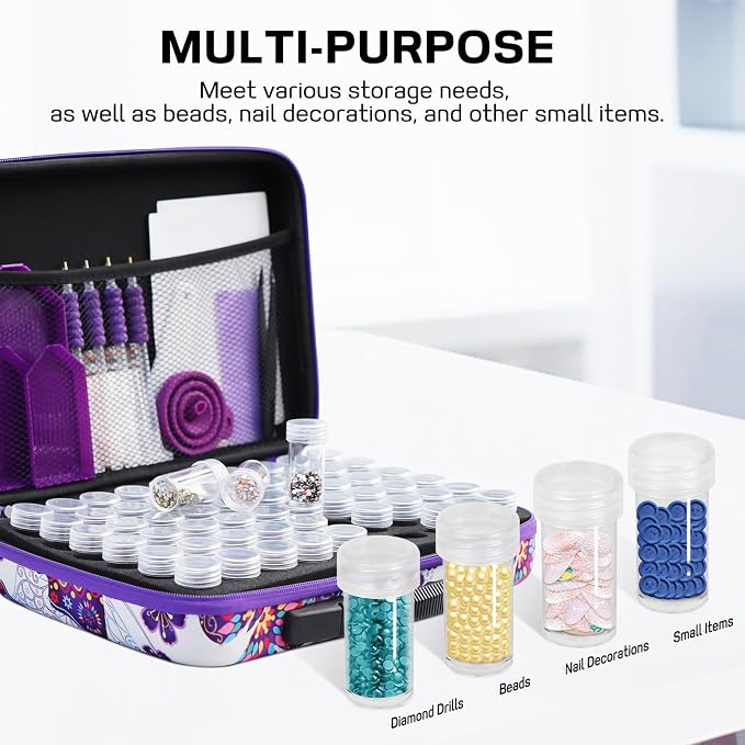 ZORETCO Diamond Painting Storage Case, 60 Slots Portable Diamond Art Kits with Accessories for Craft Rhinestones & Jewelry Beads Organizer Boxes