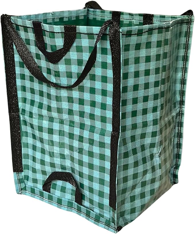 DURASACK Heavy Duty Home and Yard Bags 48-Gallon Reusable Self-Standing Lawn and Leaf Bags Garbage Can with Reinforced Handles, Gingham Green