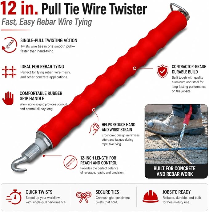 Marshalltown QLT Pull Tie Wire Twister, Concrete, Rebar Cutting and Tying, 12637