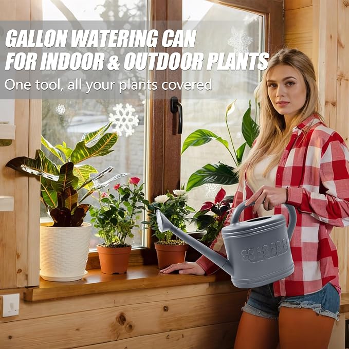 Watering Can for Indoor & Outdoor Plants, Plant Watering Can with Stainless Steel Shower Head, 1 Gallon Plastic Watering Can for Garden, Flowers, Vegetable, Greenhouse