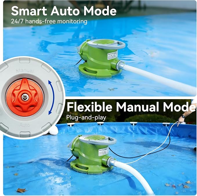 1/4 HP Automatic Swimming Pool Cover Pump, Submersible Sump Pump | 1800 GPH 25FT Head Submersible Sump Pump with 3/4” Check Valve Adapter, Automatic On/Off Water Removal for Pool, Basement