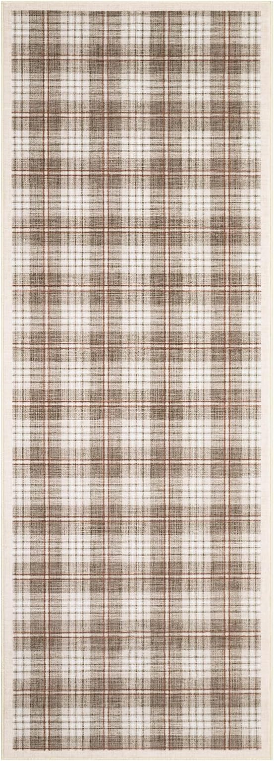 GarveeHome Checkered 2x6 Runner Rug, Machine Washable Stain Resistant Rug with Non Slip Backing, Carpet with Low-Pile for Hallways Kitchen Entryway Bedroom Living Room Beige