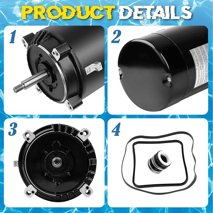UST1072 Pool Pump Motor 3/4HP 56J C-Face Fit for Hayward Super Pump/Max-Flo | 115/230V Dual Voltage, 3450 RPM 56J C-Face, 5/8" 1045 Steel Shaft, ODP Protection, Fit for Century A.O. Smith