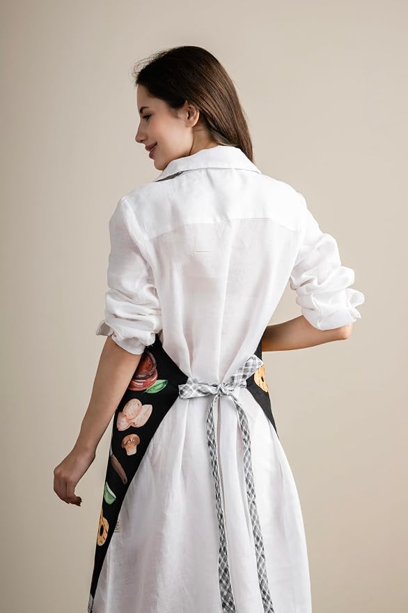 Maison d' Hermine Aprons for women with Pocket 100% Cotton (27.50"x31.50") | Adjustable Neck Strap & long ties Apron Men Chef Wedding Cooking Gardening Server Maid