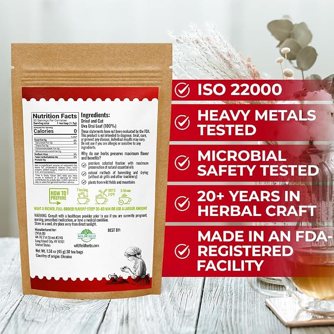30 Bags Uva Ursi Leaf Uva Ursi Tea Herbal (Arctostaphylos Uva-Ursi) - 30 Count 1.5g Tea Bags Ursa Bag Uva-Ursi Herb Arctostaphylos Uva-Ursi
